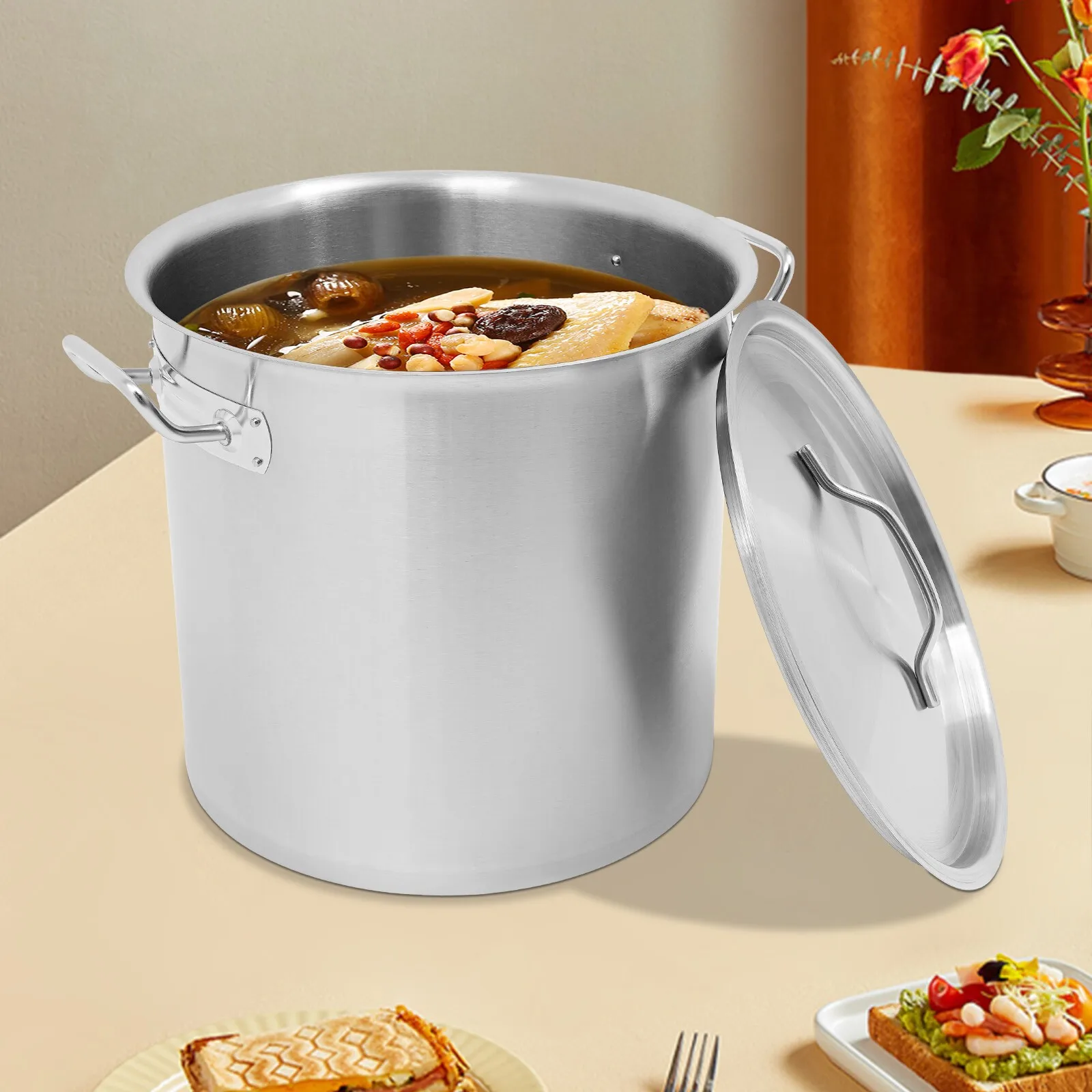 

Суповая кастрюля, 33 л, коммерческая большая кастрюля с крышкой, кастрюля из нержавеющей стали