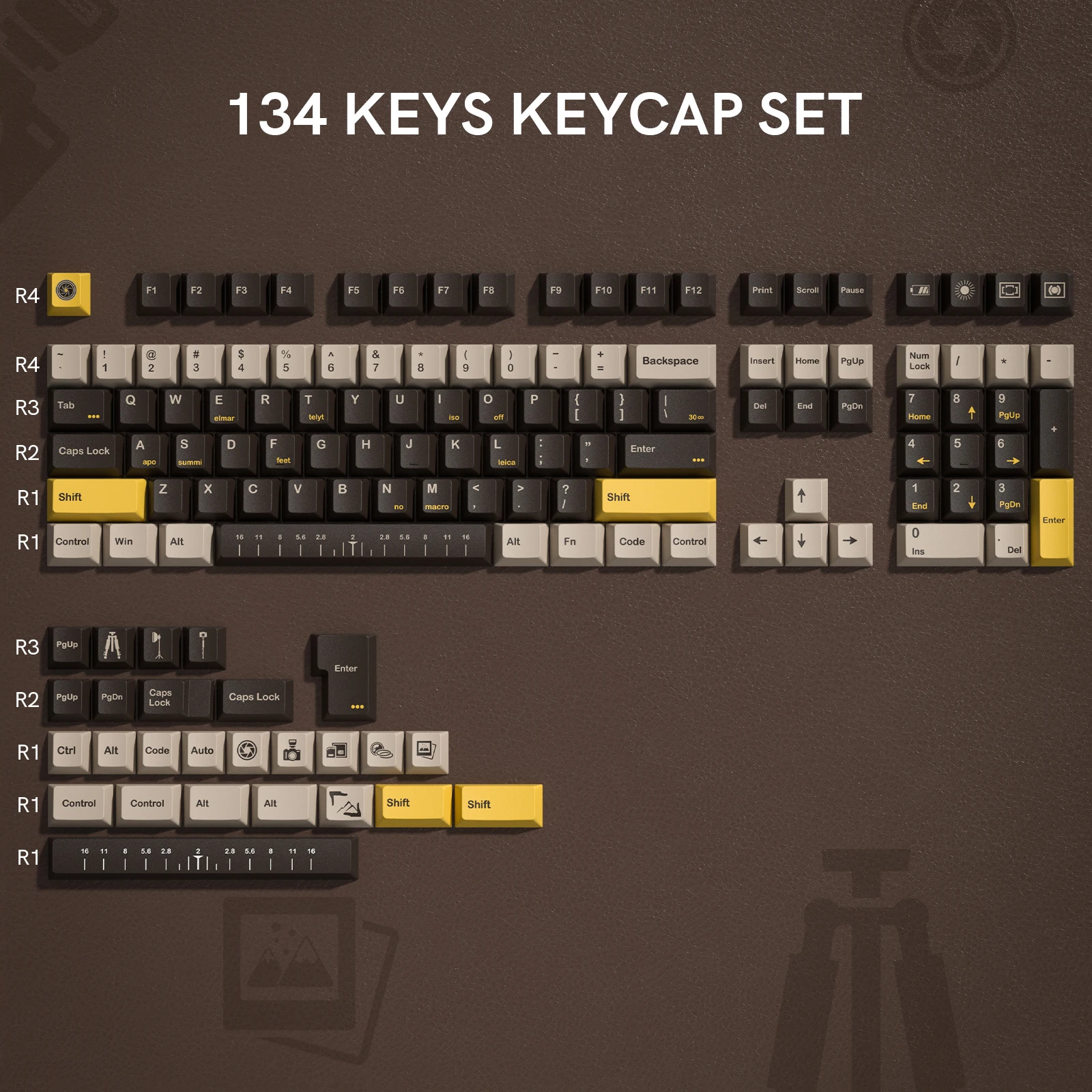 Imagem -02 - Teclas Retro Câmera Marrom Cereja Perfil Keycap Pbt Keycap Corante-sub Cereja mx Interruptores para 61 84 104 Gamer Teclado Mecânico 130