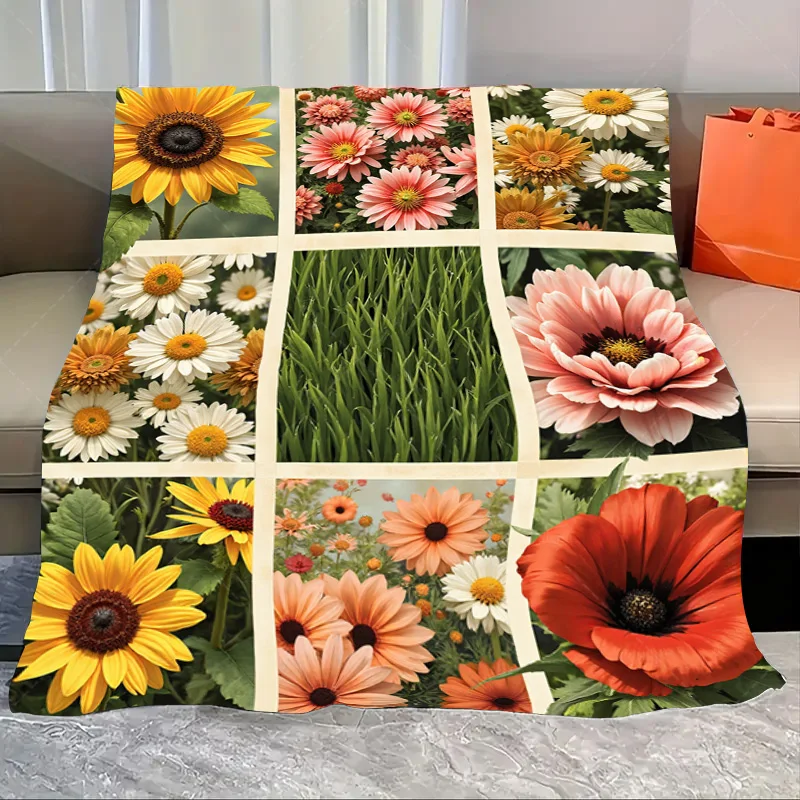 

1pc Flannel Blanket Vibrant Floral Patchwork Blanket - Cozy Garden Style Throw for Home Decor
