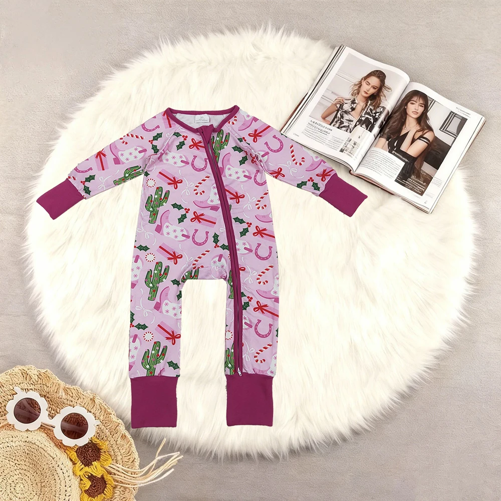 11.7 Baby Girls Western Boots Christmas Two Way Zip Convertible Rompers