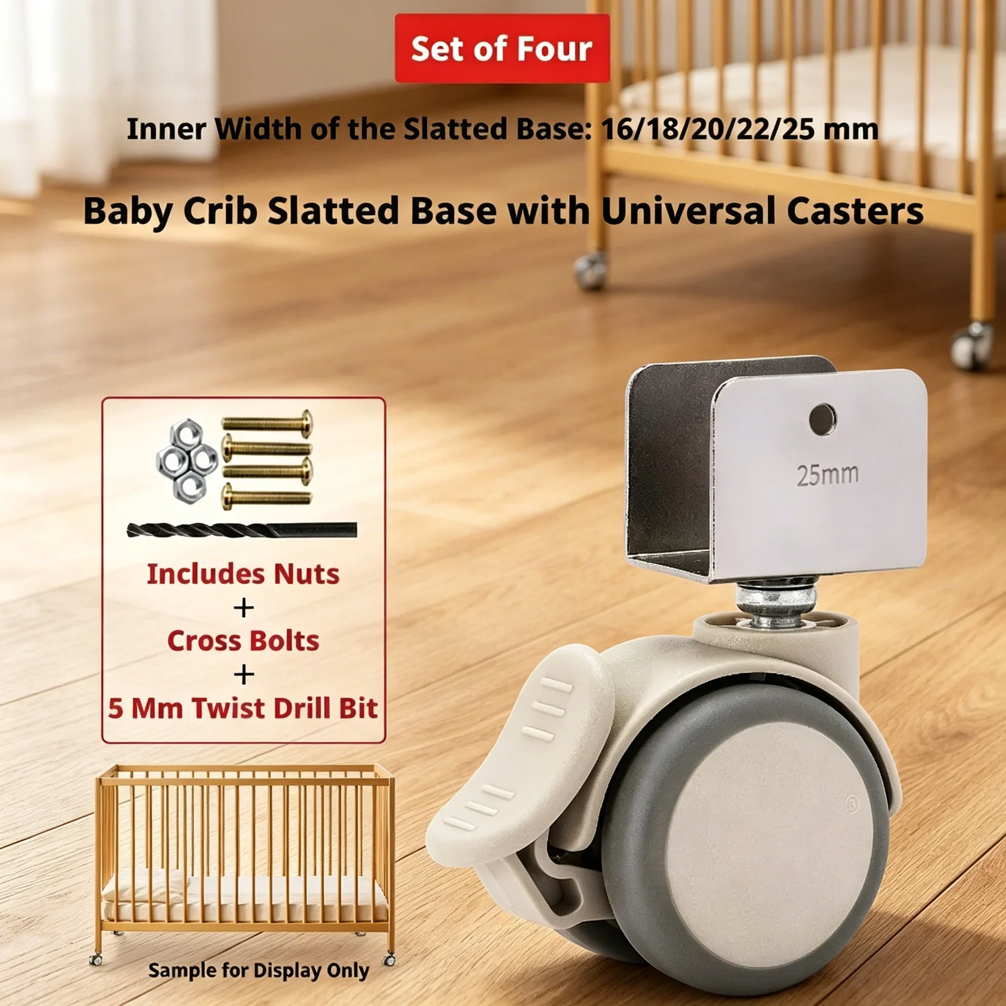 4 Pcs 2 Inch U-type 16/18/20/22/25mm Width Suitable for Cribs Universal Wheels Splint Crib Accessories Furniture Pulleys Silent