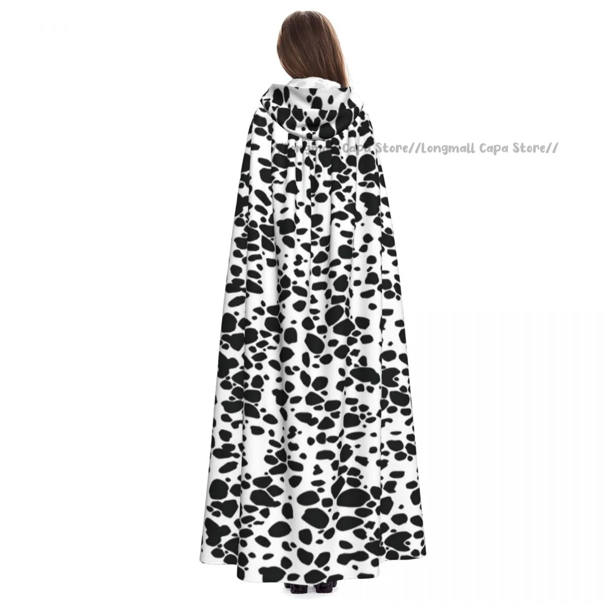 Adult Vampire Cape Hooded Robe Dalmatian Dog Print Halloween Cloak Full Length Cosplay