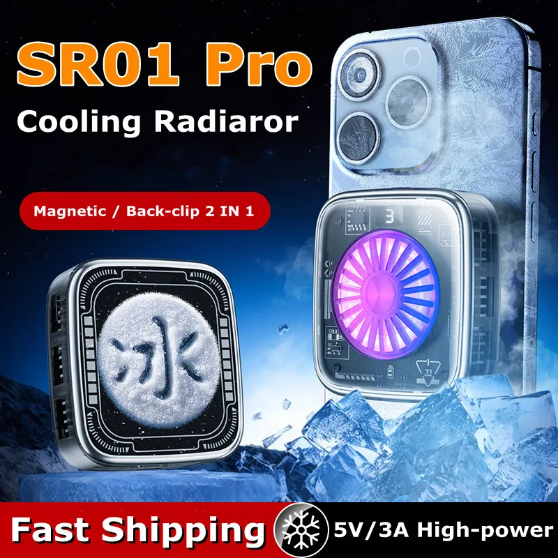 

NEW SR01 Pro Mobile Phone Semiconductor Cooling Fan Radiator Magnetic/ Back-clip 2 in 1 Freeze PUBG Game Cooler for IOS Android