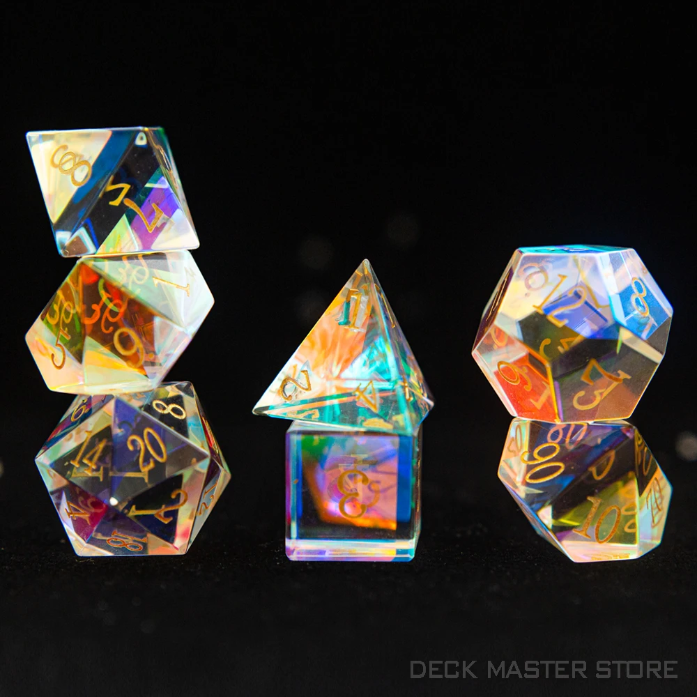 Colorful Glass Dice Polyhedral Gemstone Various Shapes Digital D20 DnD Dice for D&D TRPG Tabletop Games Board Games Dice