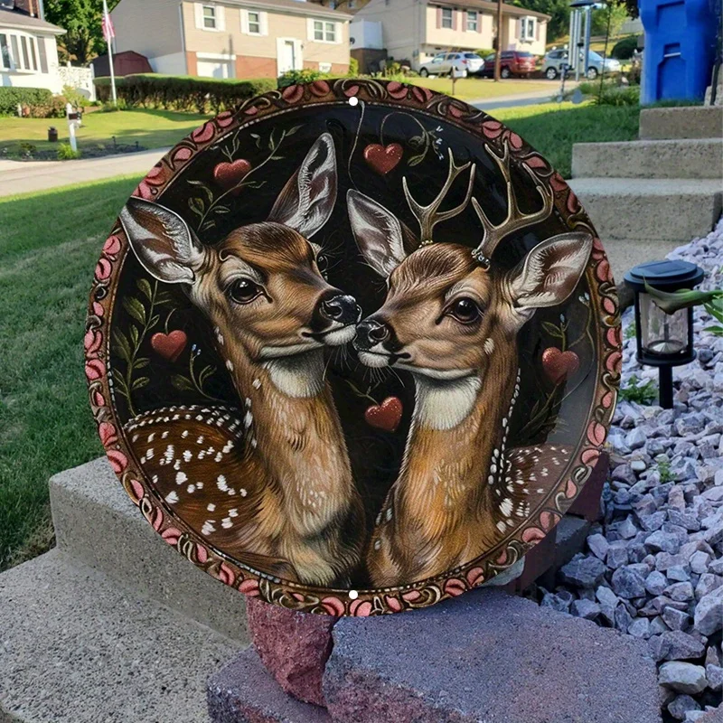 CIFBUY Vibrant 2D Flat Aluminum Wall Art Waterproof Scratch Resistant Deer Pet Metal Sign for Home Bar Club Room Decor