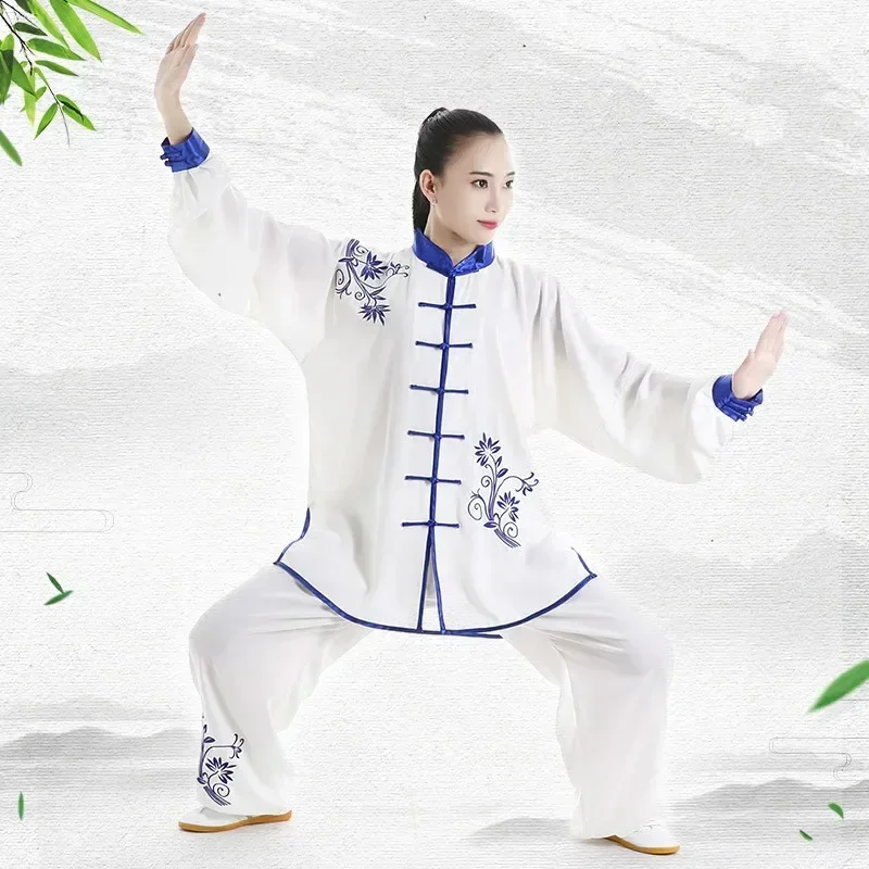 

Long Sleeved Wushu Clothes Embroidery TaiChi KungFu Uniform Spring Autumn Female Tai Chi Suit Uniforms Exercise Clothing