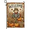 Scarecrow Garden Flag, Rustic Fanciful Pumpkins Leaves Fall Orange Burlap Double Sided Small Garden Yard Flag for Outdoor Fr llz