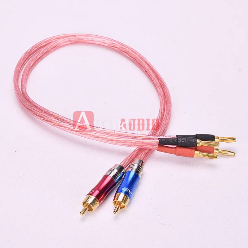 A099 1Pair HIFI RCA To Banana 4N OFC Speaker Cable Audio Cable /  0.5m 1m 1.5m 2m 3m 5m