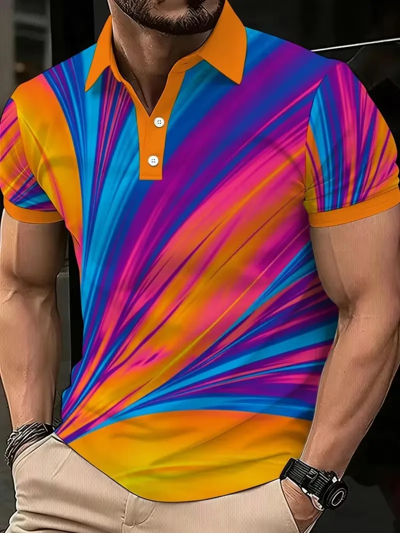 2026 Summer New Men's Short sleeved POIO Shirt, 3D Fashionable Fully Printed Versatile Casual Top with Collar and Button