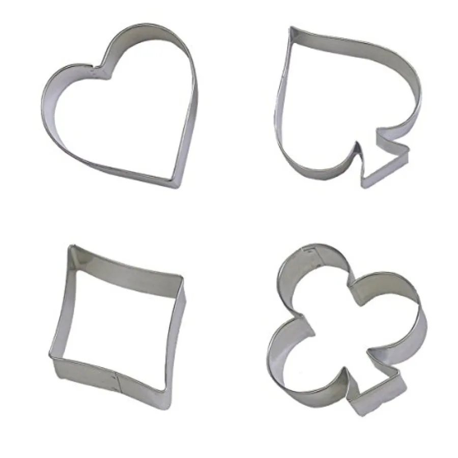 Ce Cutter4 Pieces Poker Stainless Steel Ce Cutters Playing Card Cake Biscuit Decorating Bakeware Tool Diamonds Spade Club Heart
