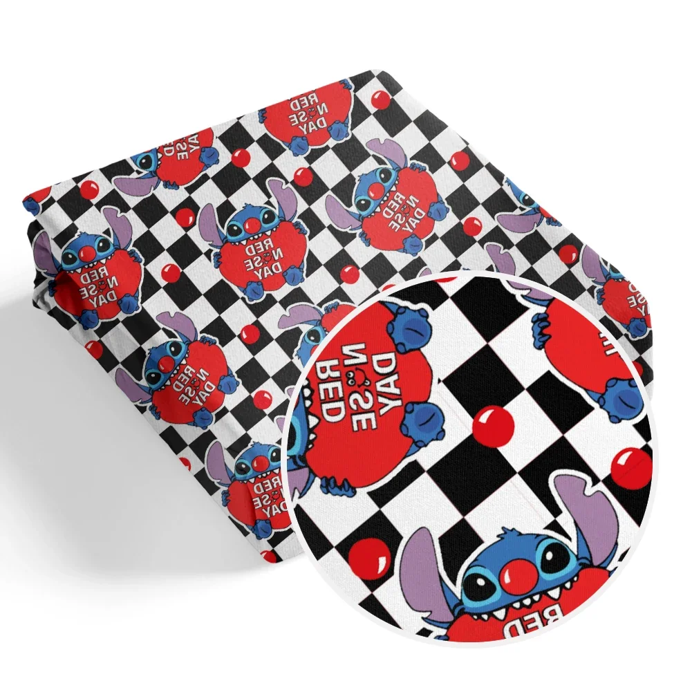 

50*145cm Disney Cartoon Red Nose Day Mickey Stitch Design Polyester Fabric\Peach Skin Microfibe DIY Textile Sewing Cloth