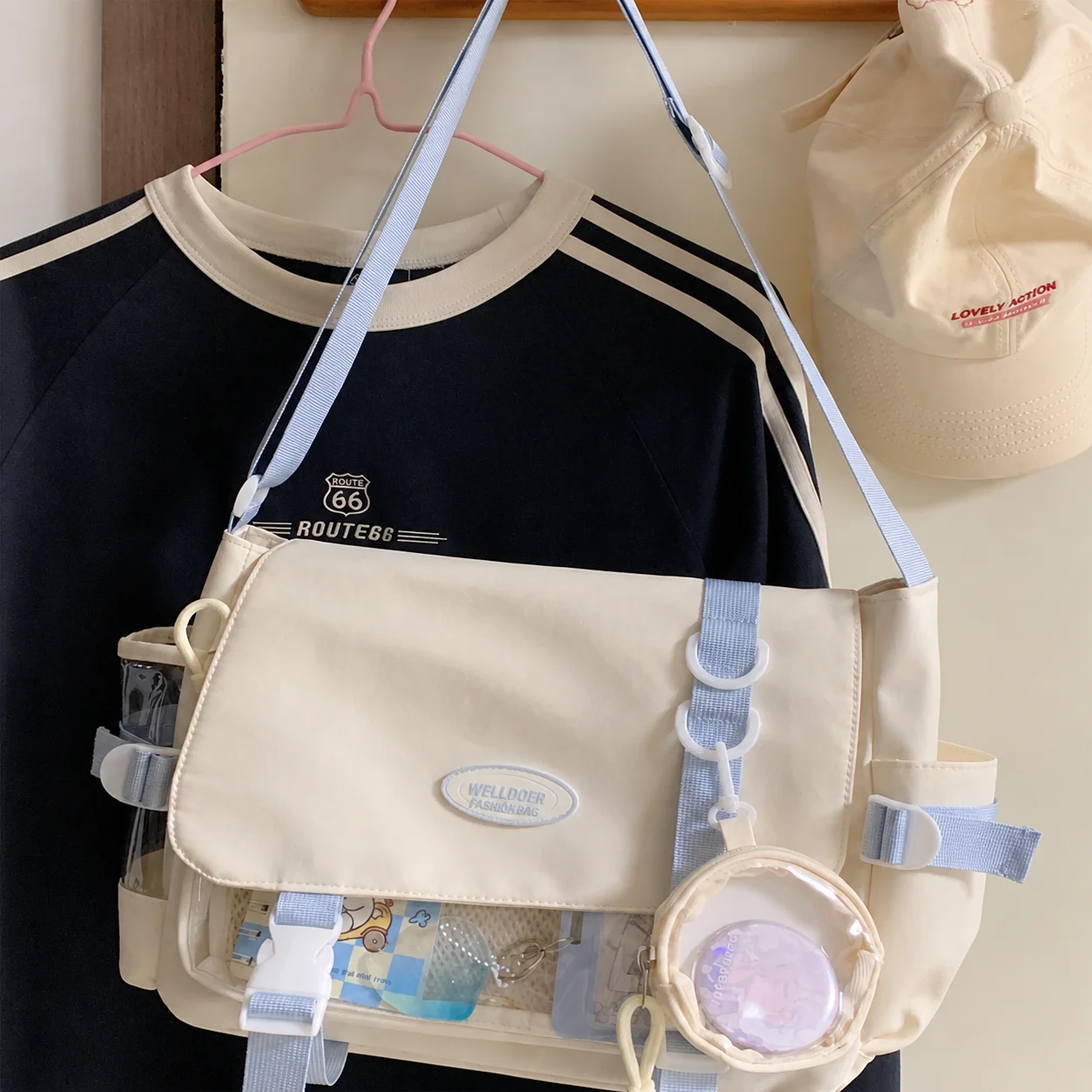Waterproof Nylon Bag Color Blocking Transparent Crossbody Bag Ita Display Bag  Mini Round Pouch For Outdoor Outings Phone