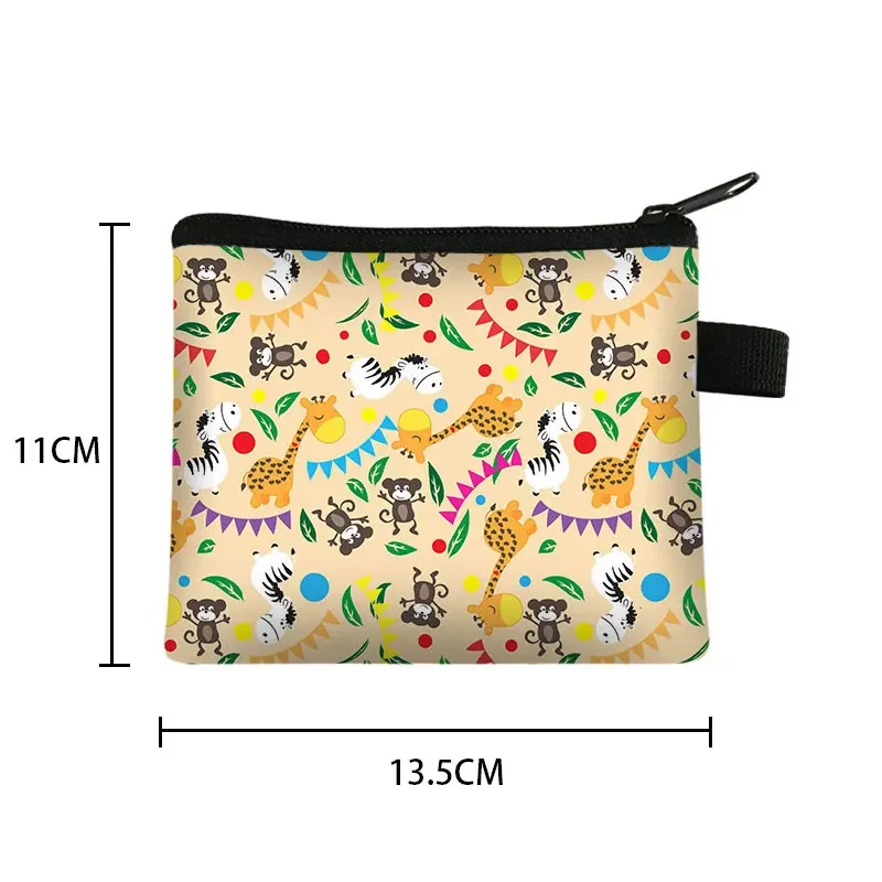 Cartoon Animal Giraffe Lion Elephant Tiger Print Coin Purse Kids Wallet Boys Girls Kawaii Purse Cute Money Coin Holder Bags Gift