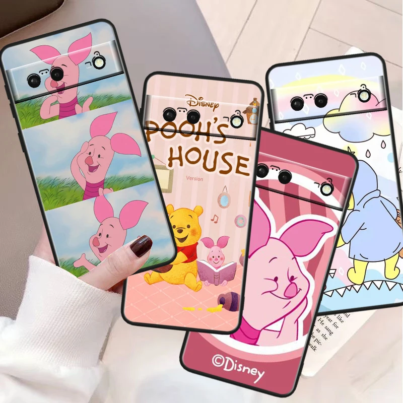 Disney Piggy Pijie For Google Pixel 8 7A 6A 5A 5 4 4A XL Pro 5G Black Soft Shockproof Cover Phone Case