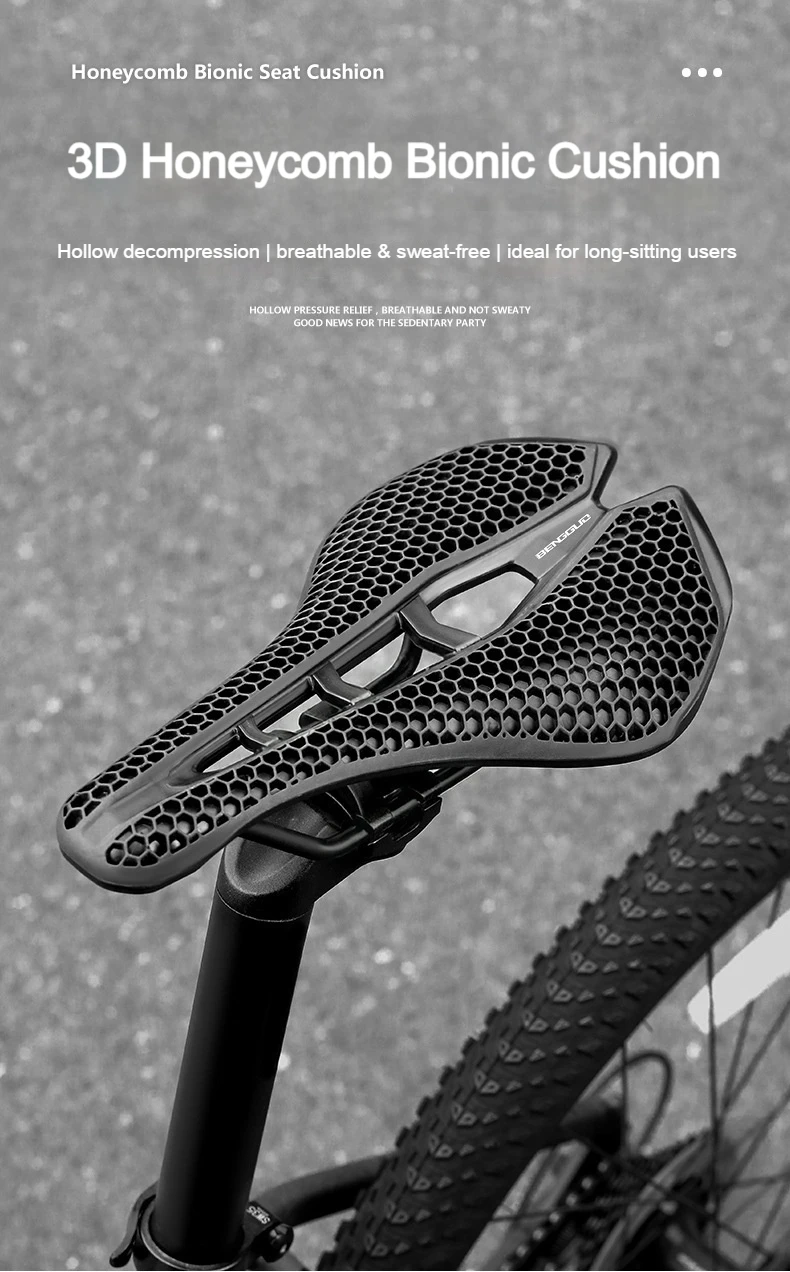 BENGGUO 3D Bionischer Wabensitz für MTB Rennrad Sitzkissen Kohlefaser Hohl Komfortabel Atmungsaktiv Fahrradsitz Zubehör – Detail 4