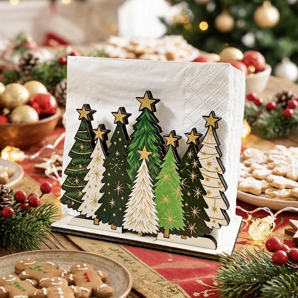 Merry Christmas Wooden Napkin Holder Xmas Tree Snowman Shaped Tissue Rack Desktop Home 2026 Navidad Party Supplies Kitchen Decor