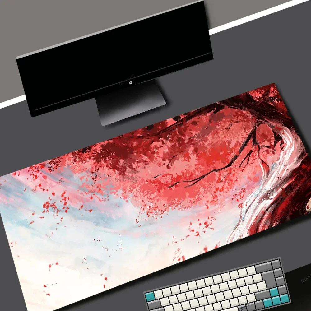 Kawaii Red Cherry Blossom Gaming Mousepad Japan Art Deskmat Large Laptop Mouse Pad Pink Gamer Office Computer Rubber Mouse Mats