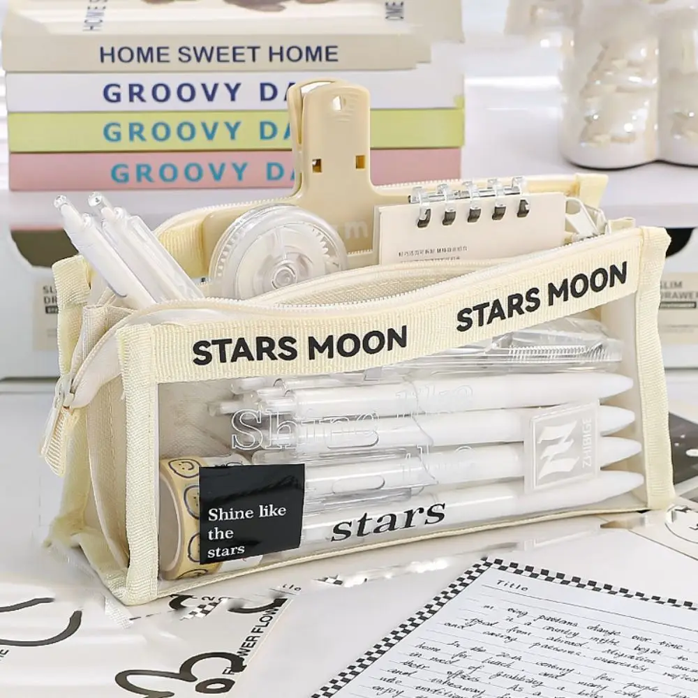 Triangle PVC Transparent Pencil Case Large Capacity Transparent Stationery Storage Bag Three-dimensional Clear