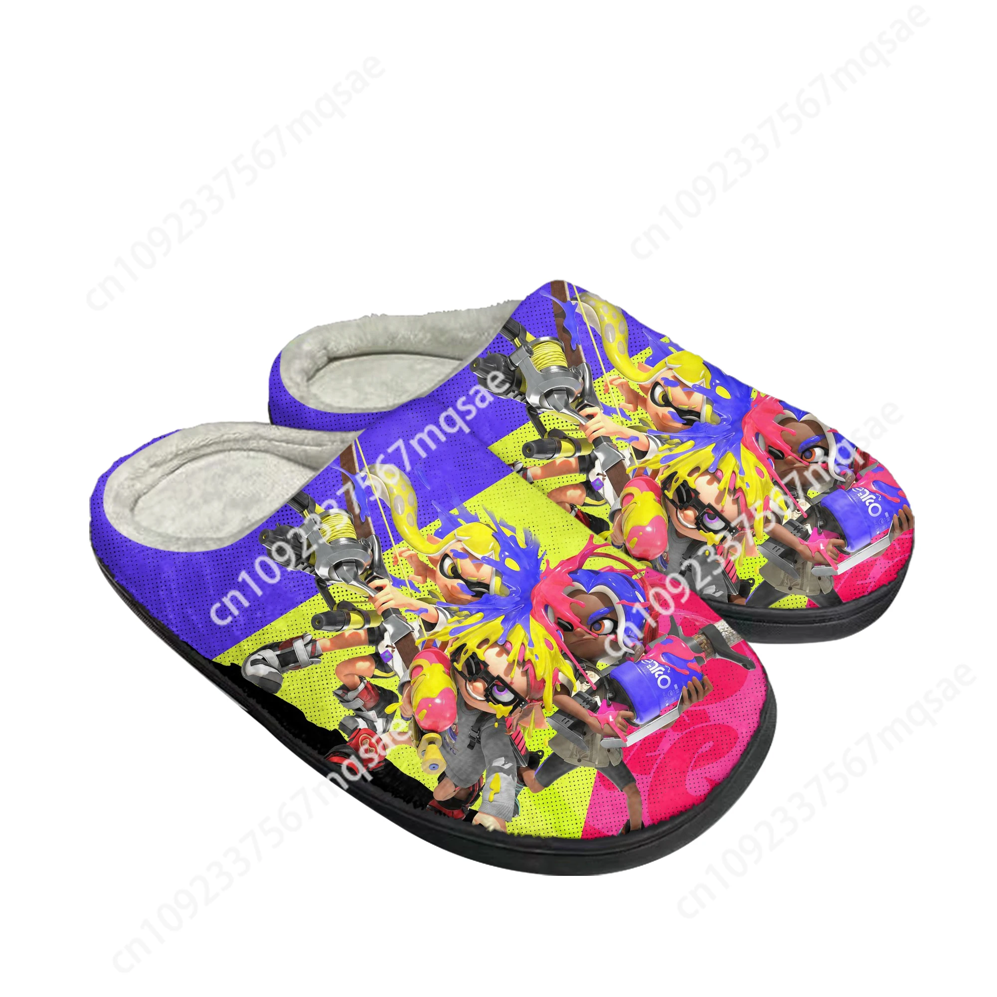 Homens e mulheres Splatoons Game Chinelos de algodão personalizados, sandálias de alta qualidade, sapatos casuais de pelúcia, chinelos térmicos, sapatos de casa