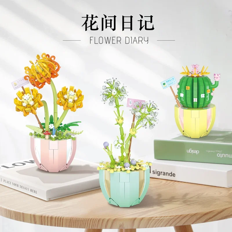 

Eternal simulation rose flower small particles compatible Lego building block educational toy cactus living room ornament