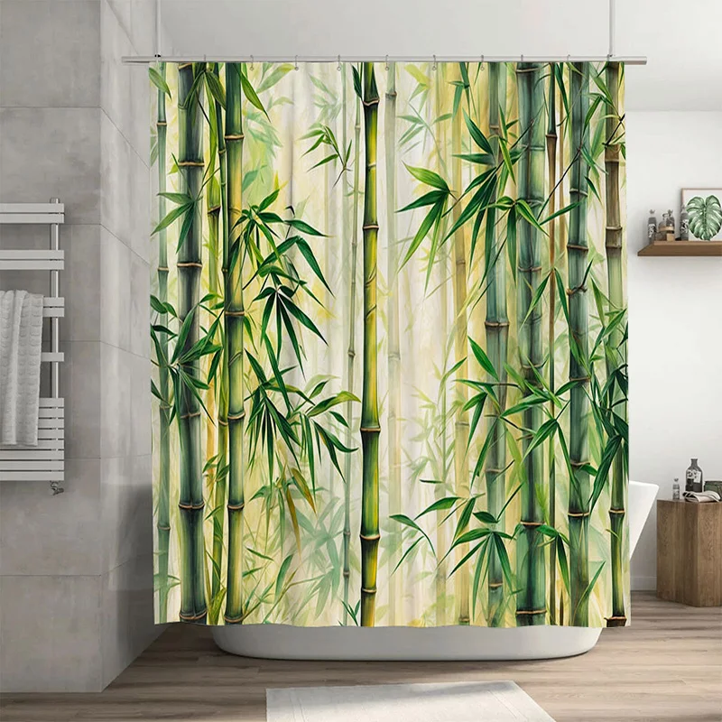 

Бамбуковая занавеска для душа, водонепроницаемая ткань, большой размер, зеленые растения, декор для ванной комнаты, настраиваемый принт, украшение для дома, водонепроницаемая Pri
