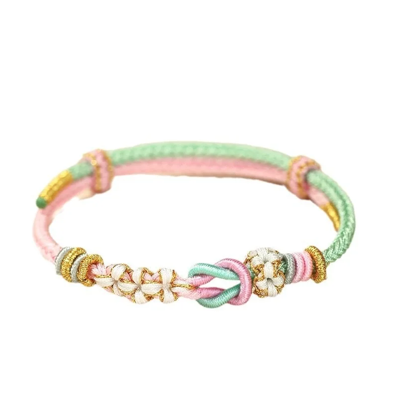 سوار Mo Xiangli مضفر يدويًا يمكن ارتداؤه شبه نهائي للزوجين زهر الخوخ حبل أحمر منسوج هدايا العيد