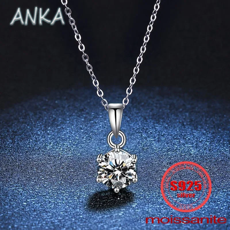 

ANKA Popular S925 Silver Mosonite Pendant Women's Classic Six Claw Mosonite 1ct Necklace Women's Clavicle Chain