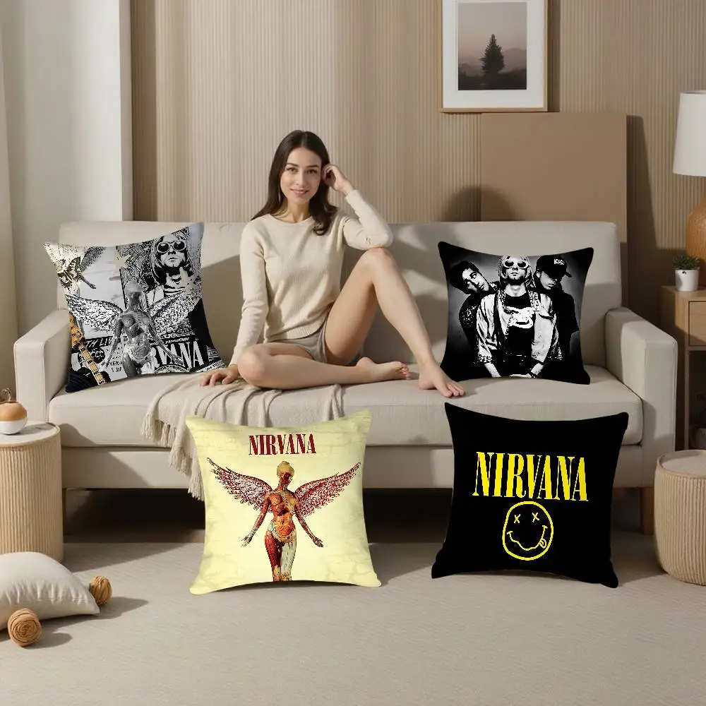 Classic Band N-Nirvana Pillow Case Square Double‑Sided Print Cushion Case For Sofa Home Bedchamber Decor Gift