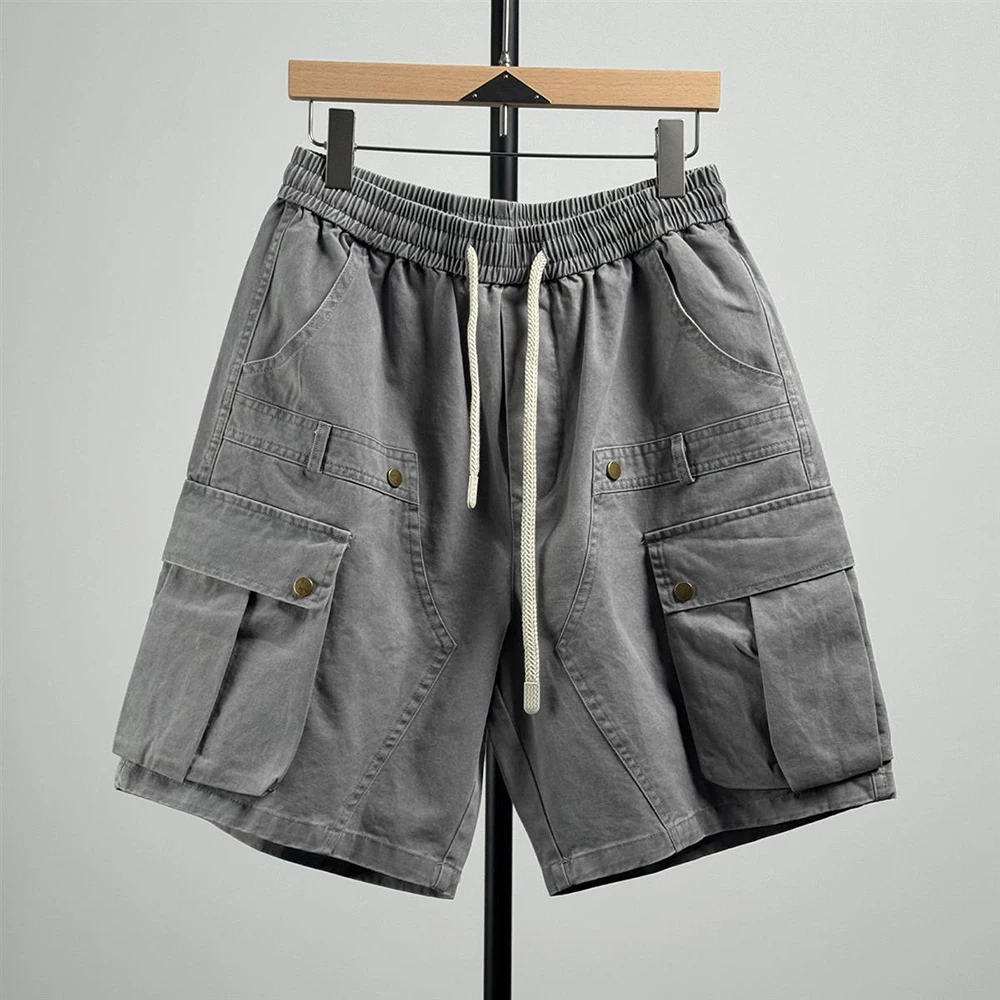 

Мужские повседневные шорты карго с множеством карманов, однотонные, в уличном стиле, модные, молодежные, универсальные, для повседневной носки, мужская одежда, новинка 2026 года
