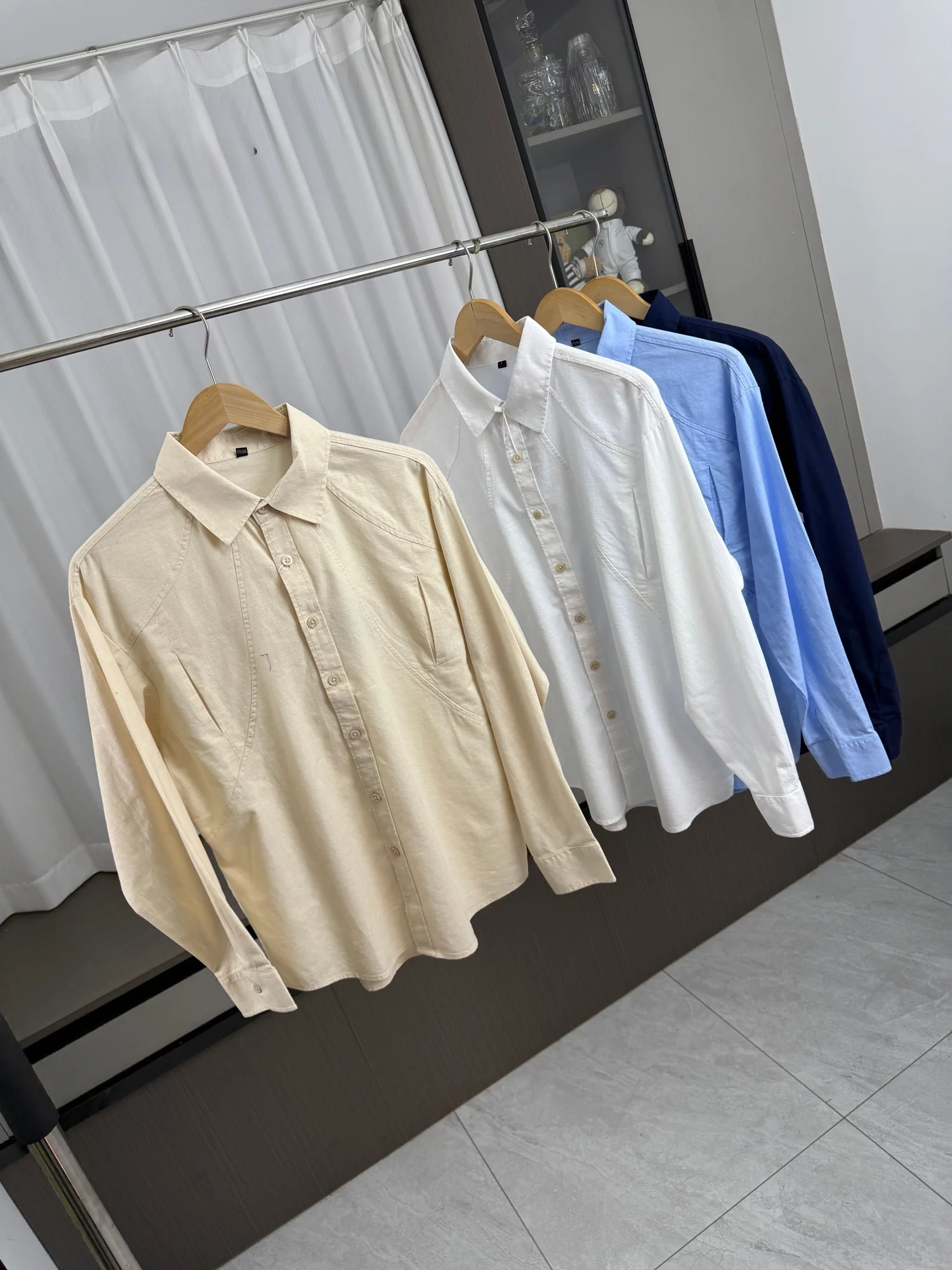 

Skin-friendly Breathable Men's Casual Long Sve irt Pure Color Versatile Spring Faion Urban Stand Fit Comfortable Qu...