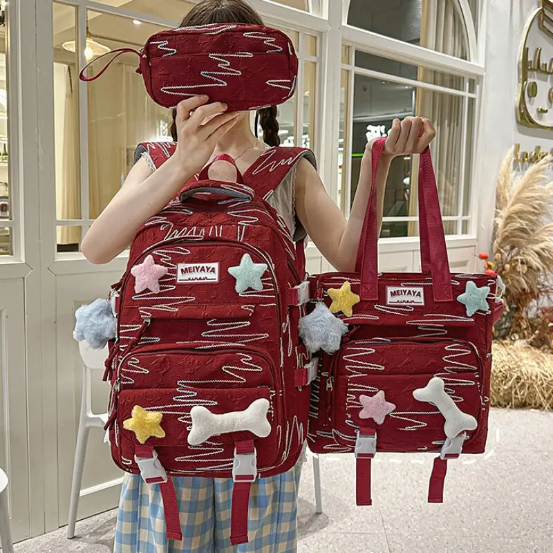 New Girl School Bag Set of 3pcs Leisure Mochila Escolar Pencil Case Art Bag Student Shoulder Backpack Water Proof Large Capacity