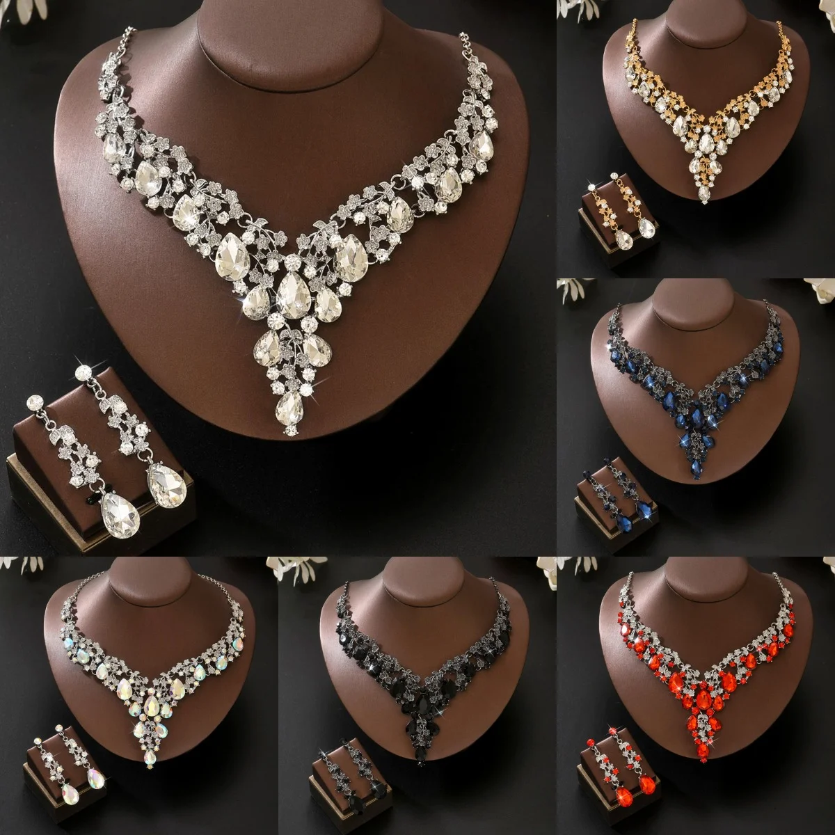 Advanced Diamond Studded Bride Wedding Dress, Grand Necklace, Earring Set, Sweet Date Preferred Gift Accessory for Girls