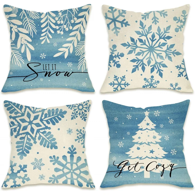 Christmas Winter Snowflake Pillow Cover 20inx20in4 Blue Christmas Leaves Outdoor Pillow Cover Decoration