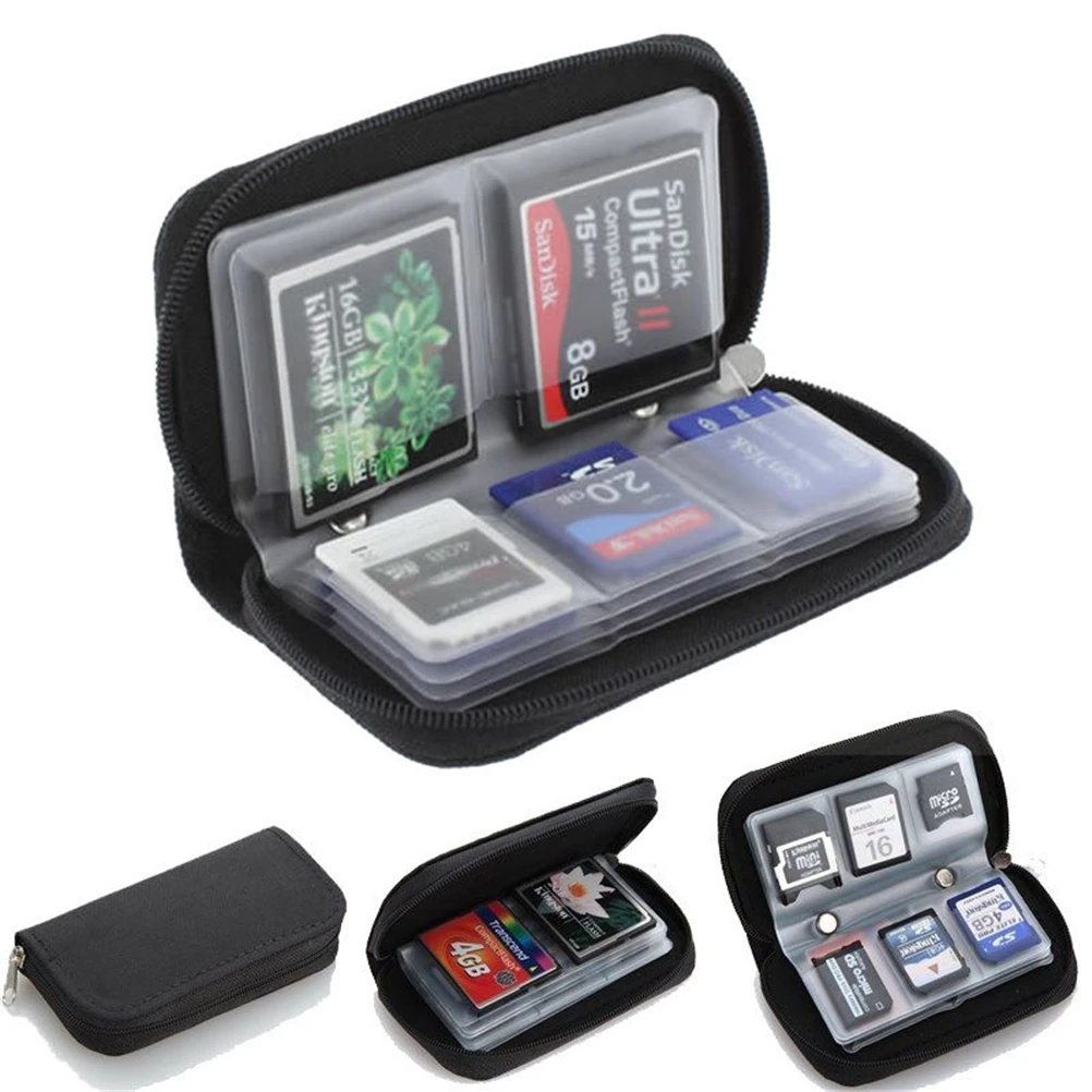 (Ce14)1PC Black 22 HC MMC CF Micro  Memory Card Storage Carrying Zipper Pouch Case Protector Holder Wallet