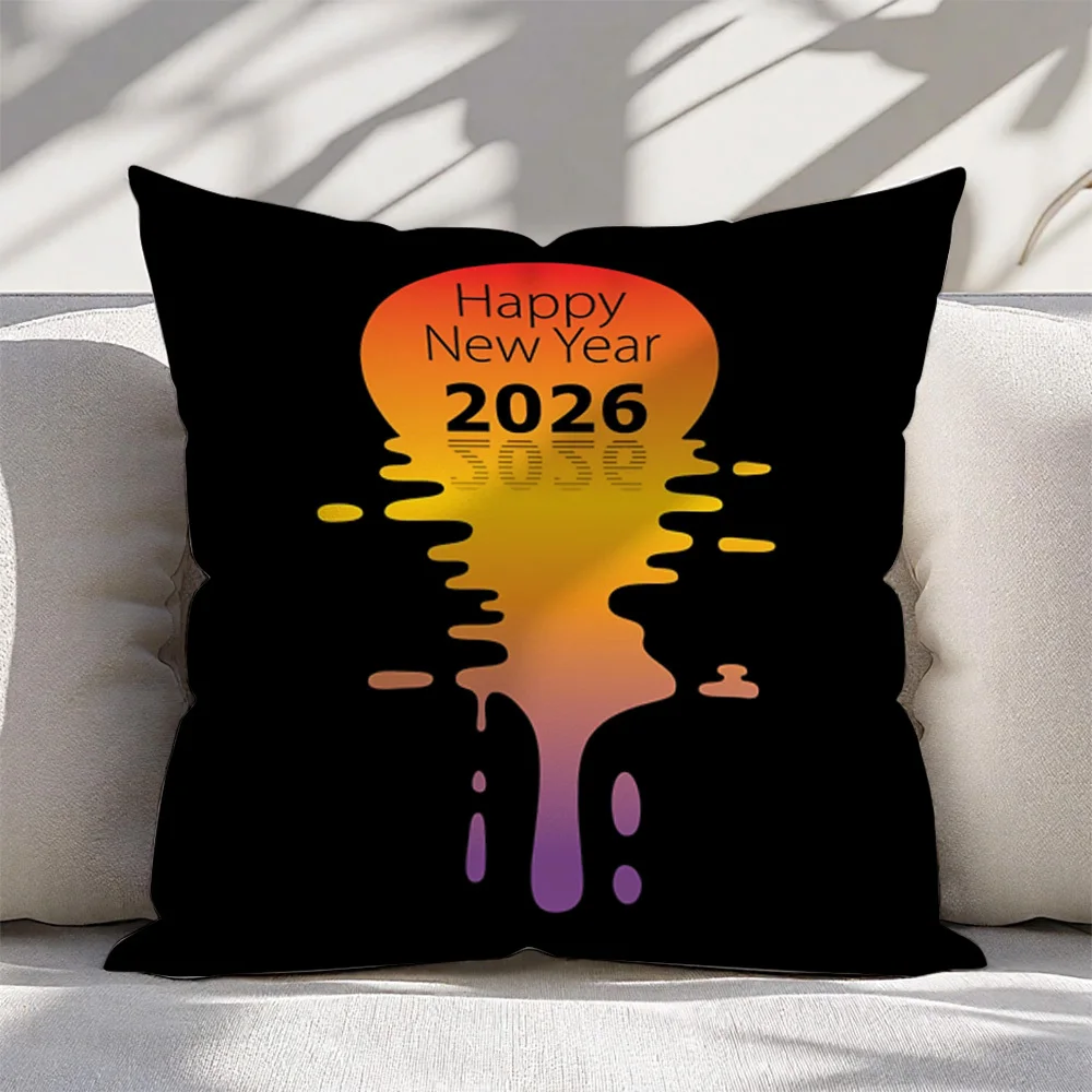 2026 Happy New Year Pillow Cover 16x16 18x18 20x20 Inch Polyester Zipper Machine Washable Modern Celebration Decor