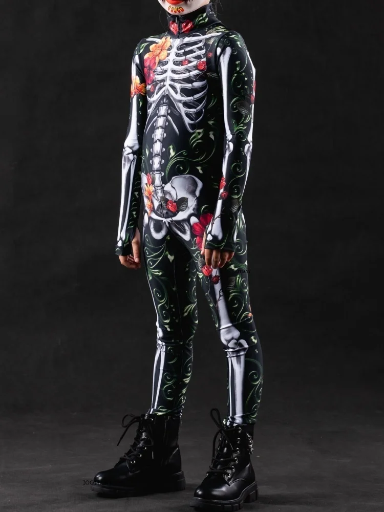 Halloween-Skelett-Horror-Geister-Kostüm für Kinder, Ganzkörperanzug für Karneval, Party, Bühnenaufführung, Rollenspiel, Feiertags-Zentai-Anzug – Detail 16