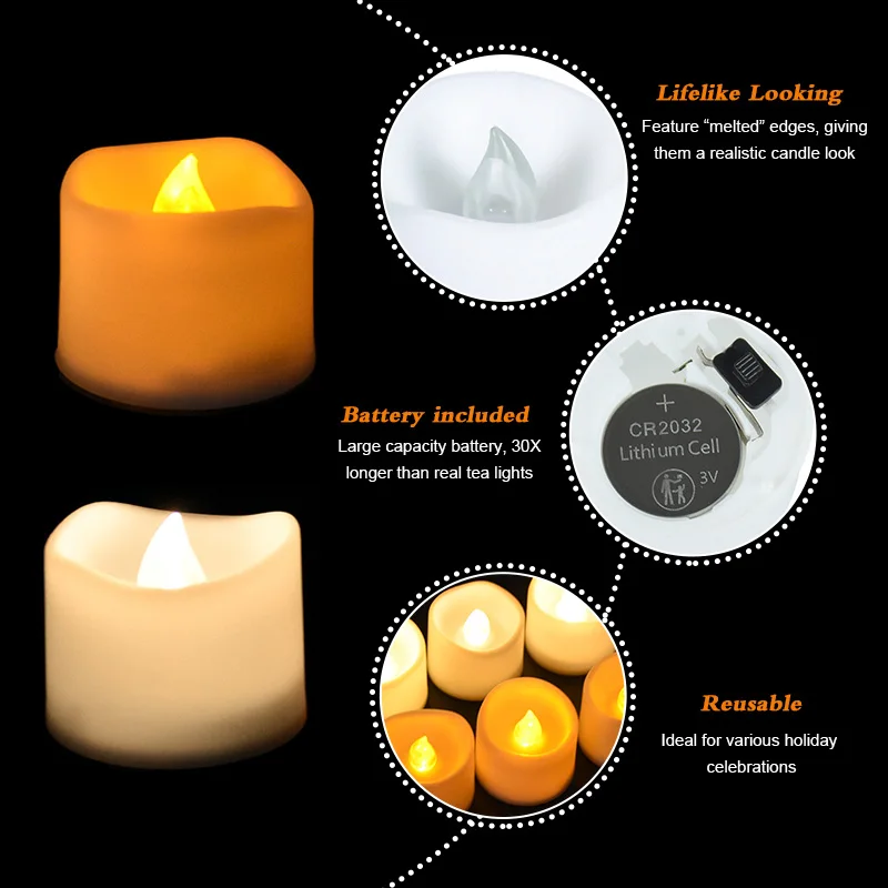 6pcs Flicker Candles Flameless LED Light Candles Light Tea Lamps Wedding Anniversary Home Garden Yard Bar Decoration Tealights