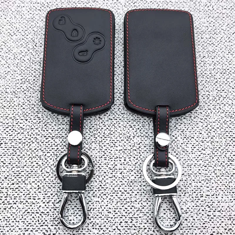 Car Remote Leather Key Case for Renault Megan 3 Laguna Fluence NEMA Clio 4 Captur Zoe Card 4 Button Cover Protection Keychain