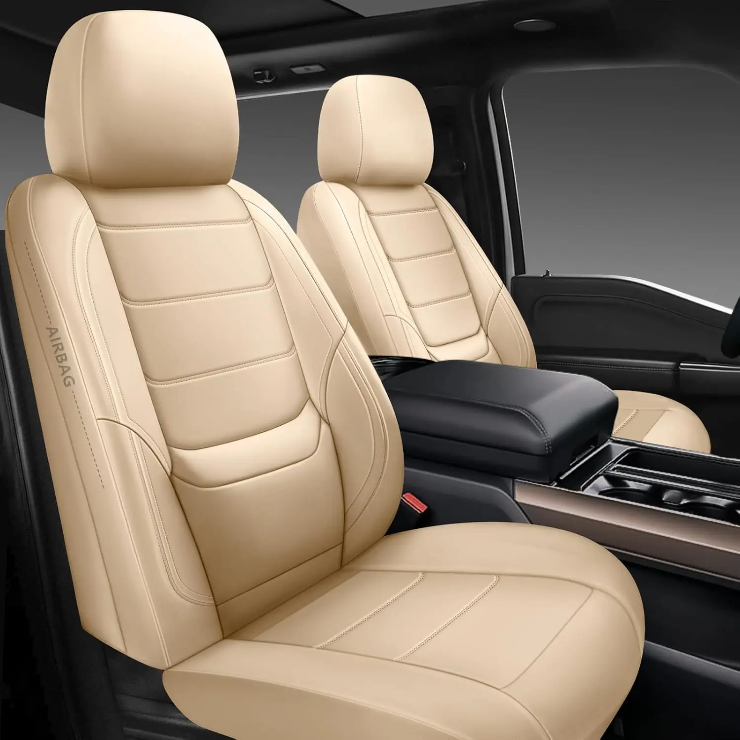 

Universal Leather Car Seat Covers Full Set, Waterproof for Most Vehicles SUV Truck (Beige)