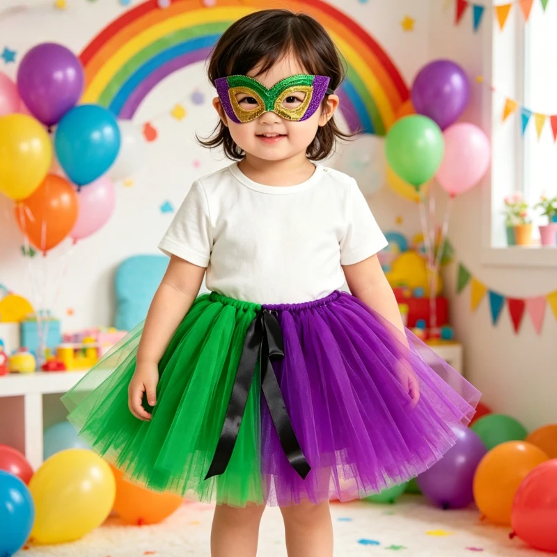 Girls' Purple & Green Carnival Party Princess Tulle Dress Set, High-Low Hem Carnival Sequined Train Exquisite Puffy Tutu Dress