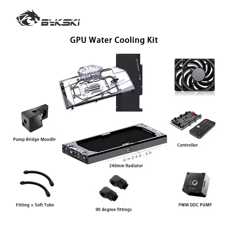 Granzon Water Cooling Kit for RTX 4090/ 4080/ 4070 / 7900 AIO GPU Block Pump 240mm Radiator PC Cooler G1/4'' Fittings Hose Tube