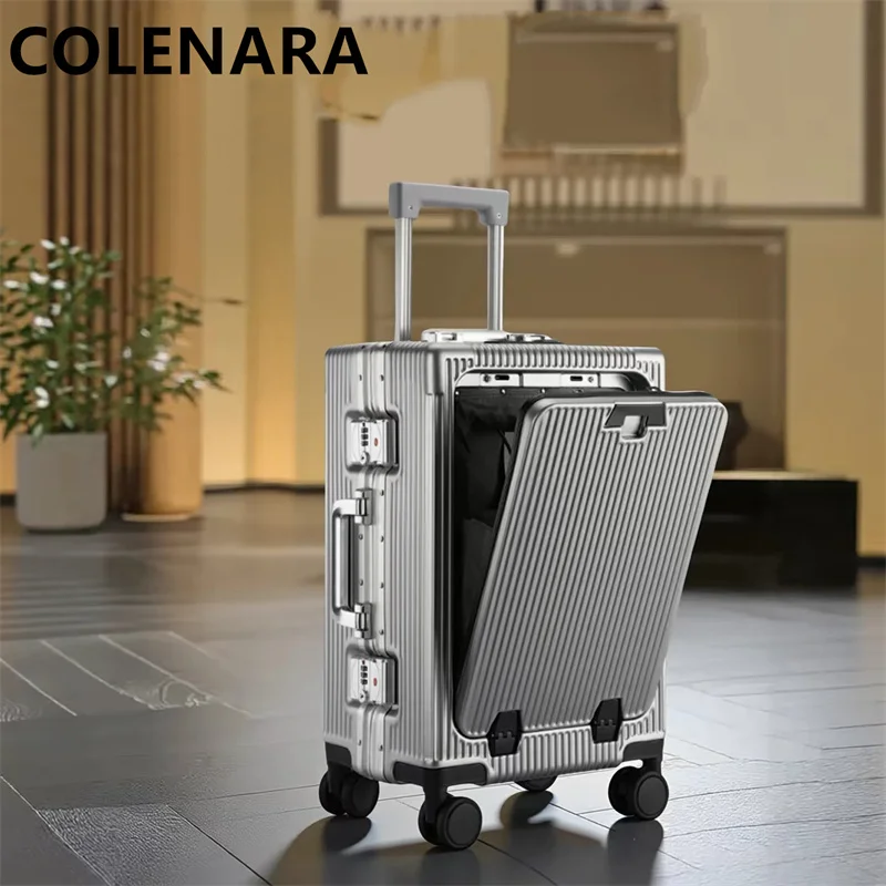 

COLENARA Front Opening Pull Rod Luggage 24 Inch Large Capacity USB Charging Multifunctional Aluminum Frame Suitcase Compartment
