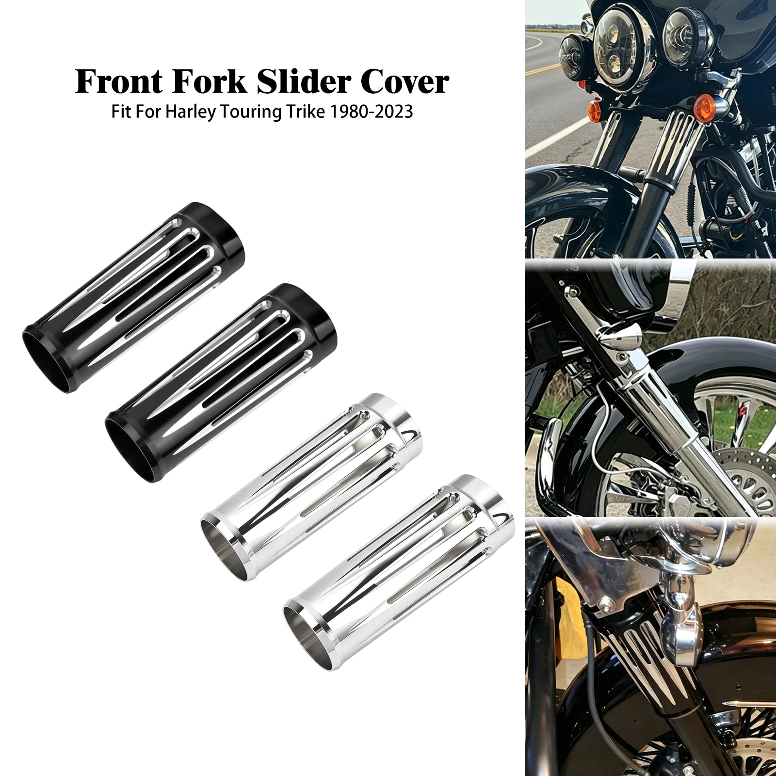 

Motorcycle Front Fork Slider 2" Extended Fork Boots Absorber Shock Cover For Harley Touring Road Street Electra Glide FLHR 80-23