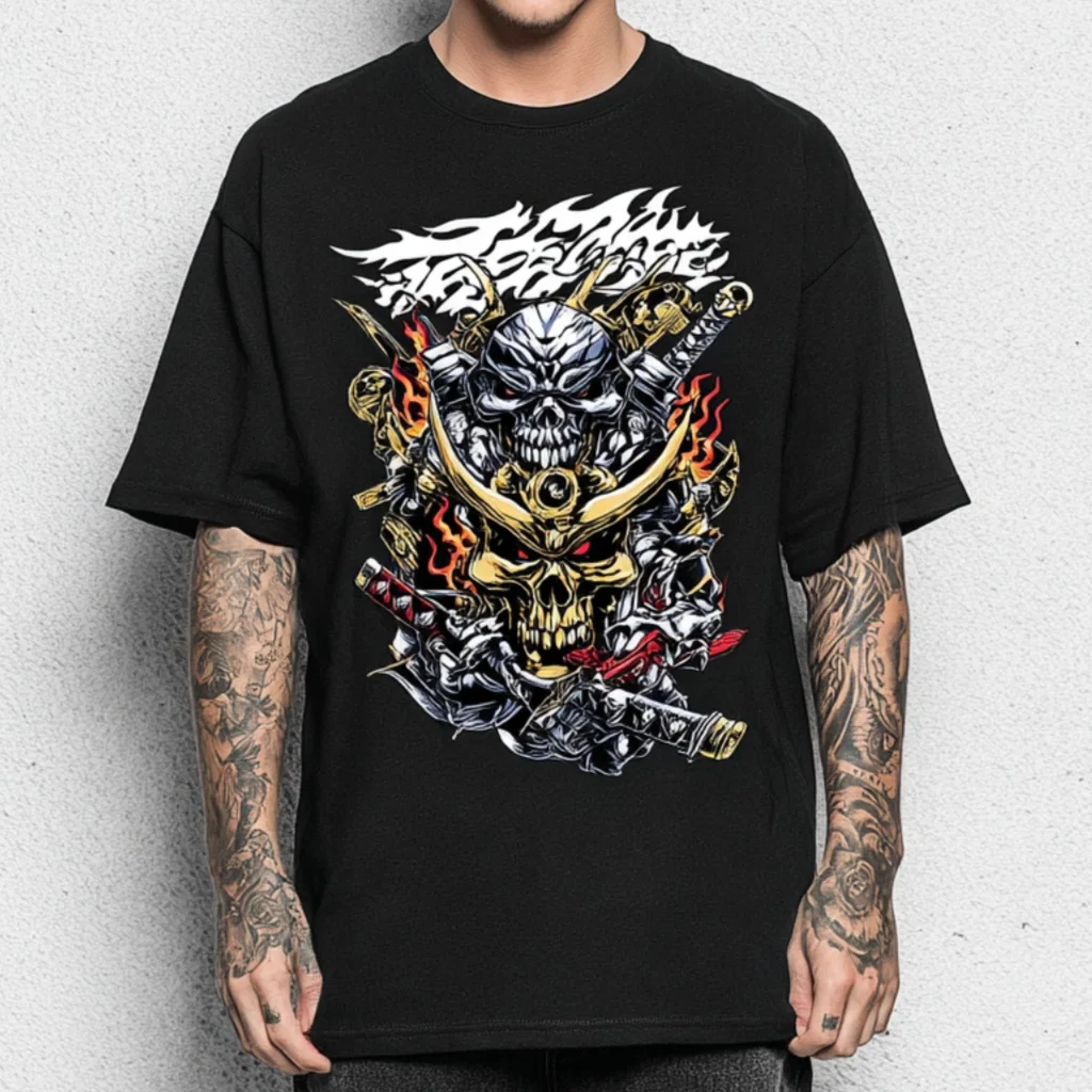 

Teevo Men's Casual T-Shirt Skull and Swords Graphic Print for Daily Wear
