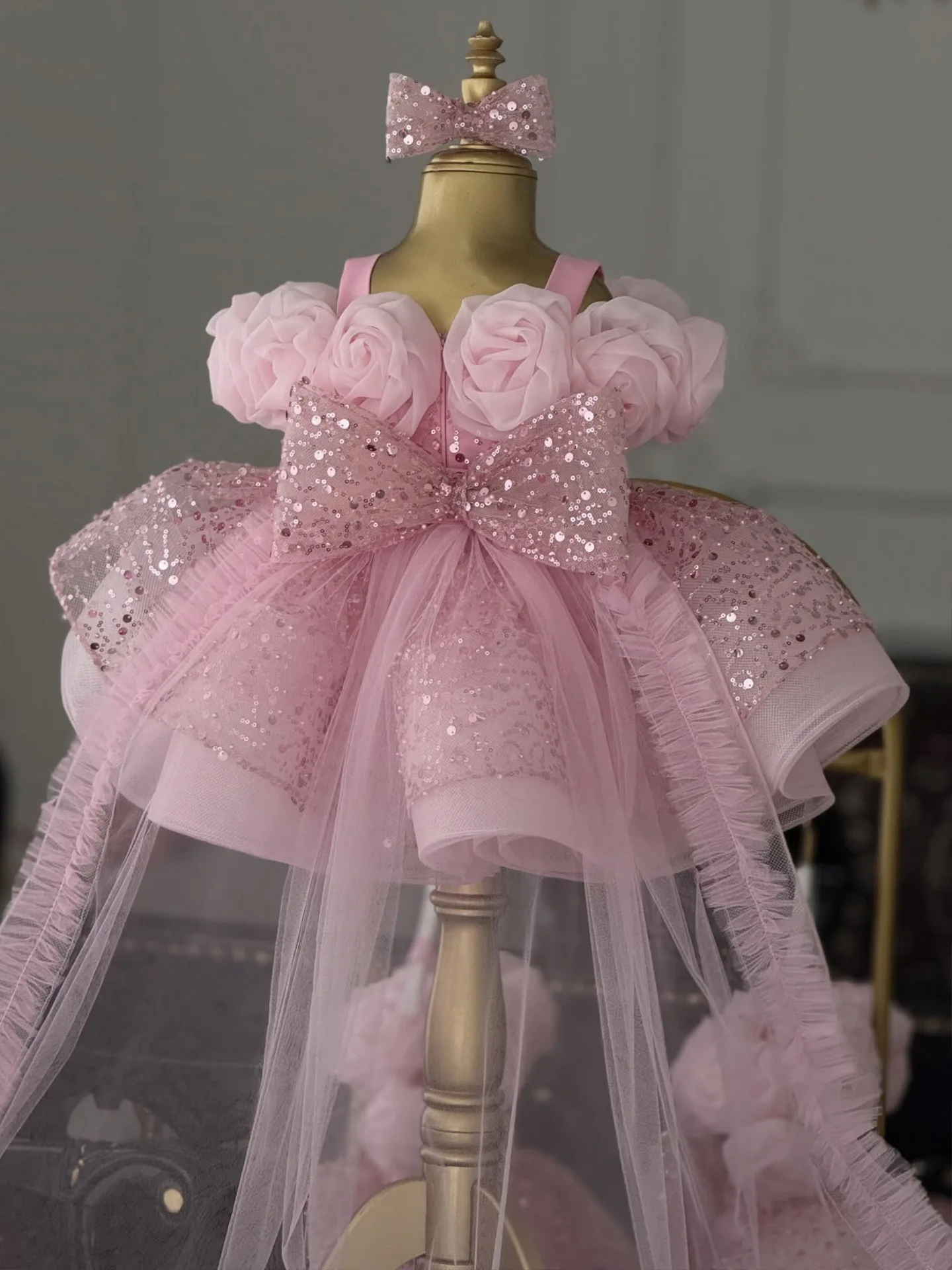 Custom Flower Girl Dress for Wedding Birthday Party Pageant Formal Kids Toddler Little Girls Bridesmaid Gown with 3D Rose image 2
