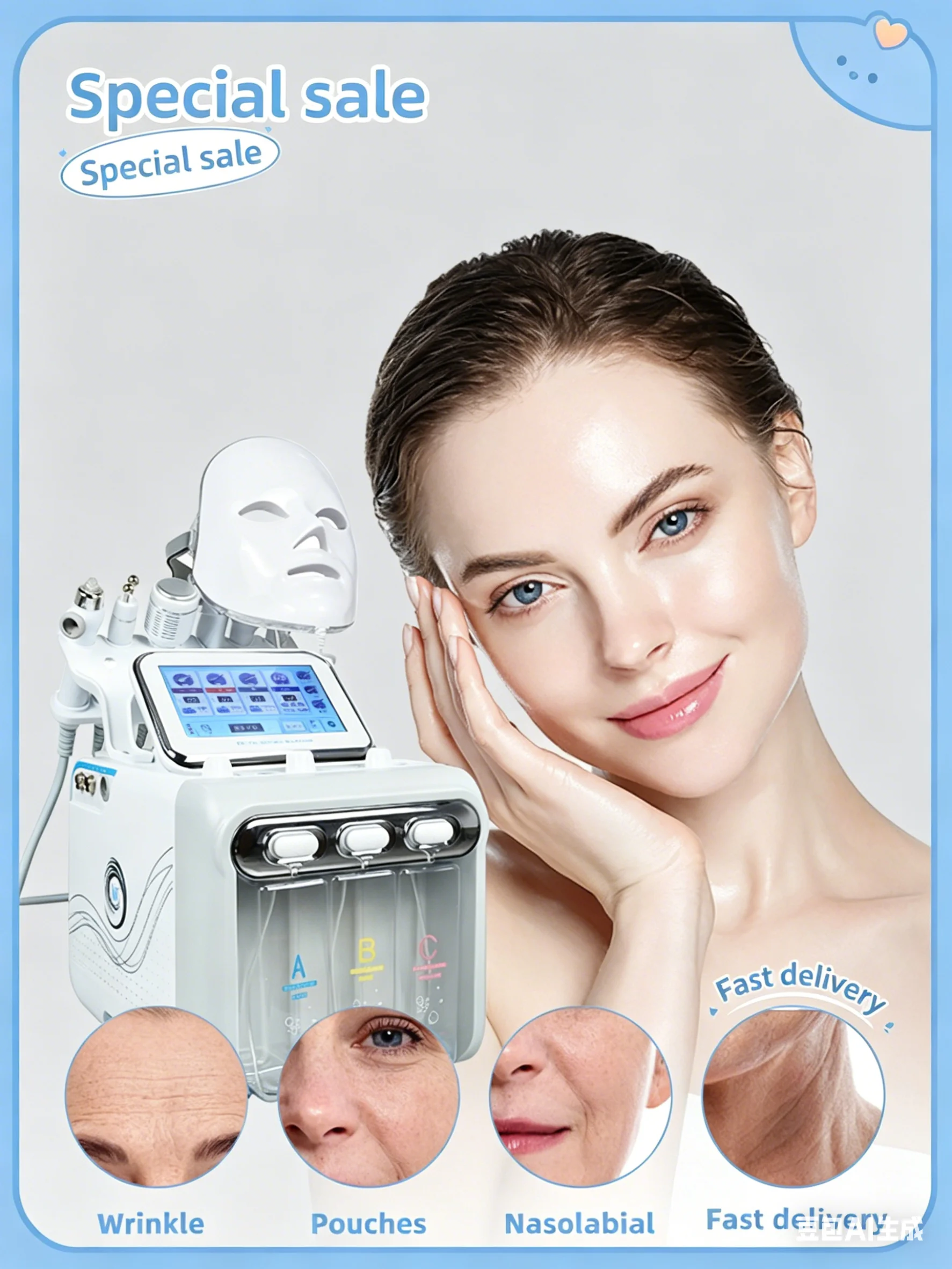 

Multi functional facial blackhead vacuum oxygen inhalation hydrogen water hydraulic abrasion water light hydrotherapy solution