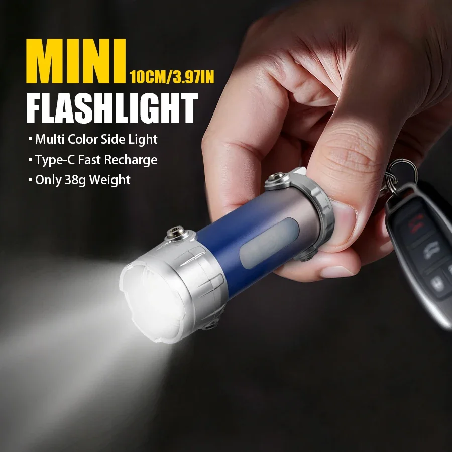 

Rechargeable Keychain Flashlight,High Lumen LED COB Light, Portable Handheld Torch, Side Light,Hook, Outdoor Camping Emergency