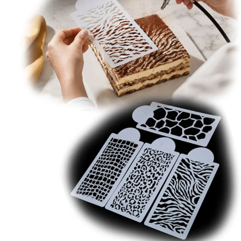 4PCS PVC Cake Stencils Zebra Leopard Pattern Flat Rectangular Baking Cake Stencils Openwork Cutouts Cookie Stencils Home Baking