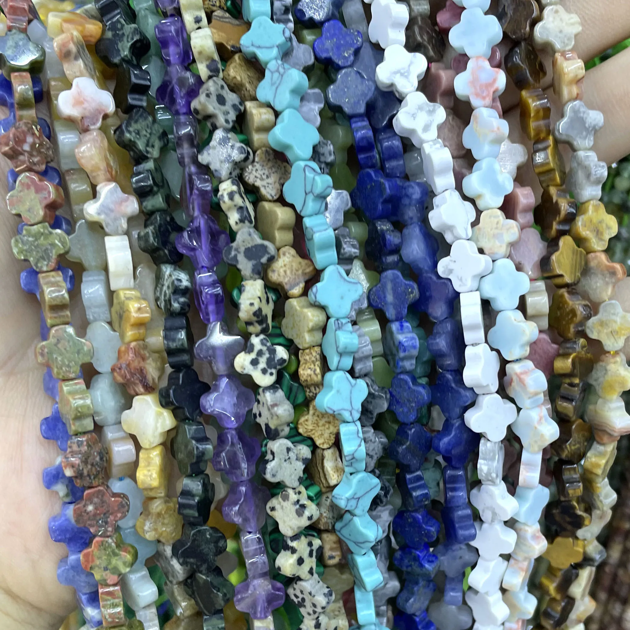 Clover Shape Natural Stone Turquoises Lapis Lazuli Jades Loose Spacer Beads For Jewelry Making DIY Bracelet Accessories 8MM