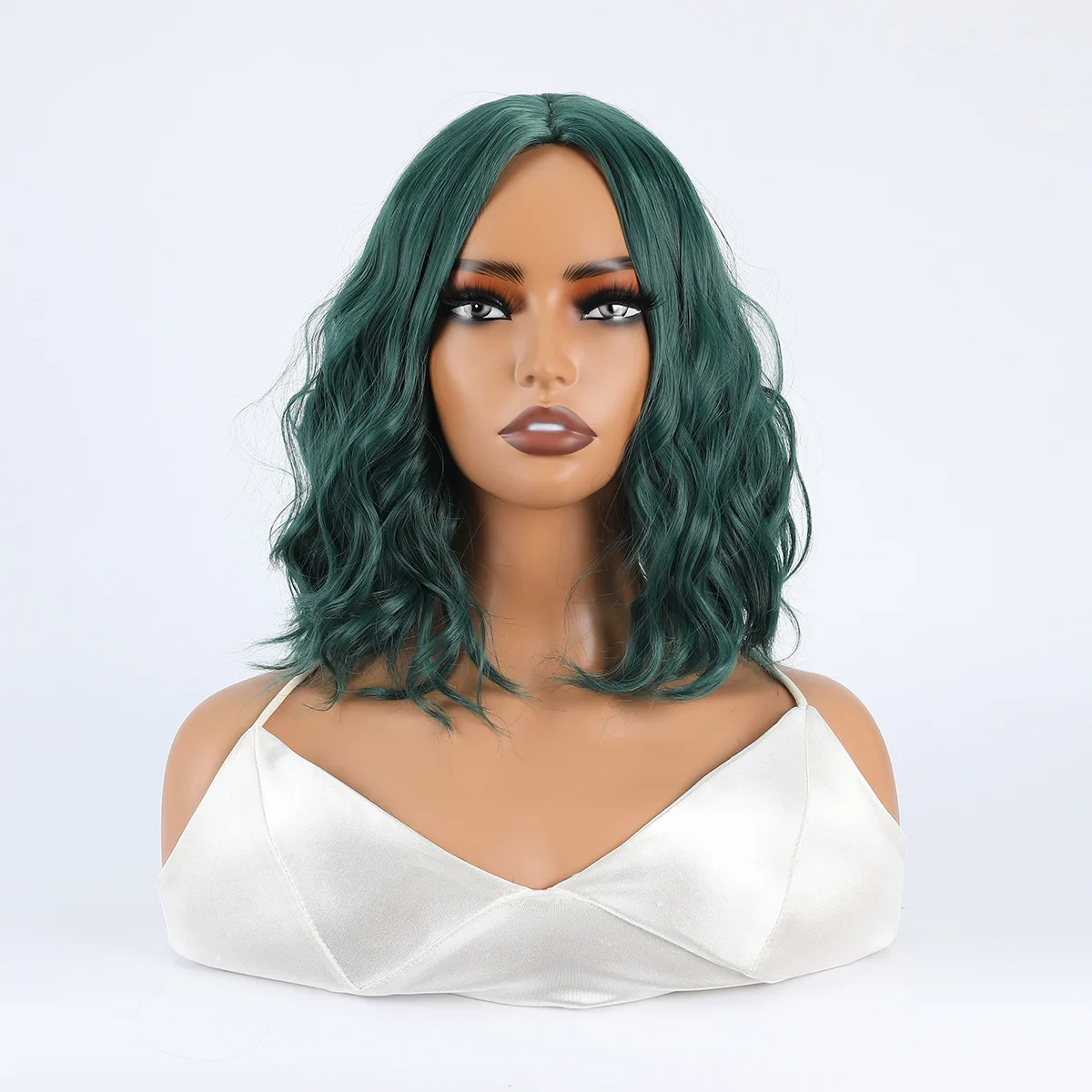 Mixed Brown Ombre Synthetic Short Green Bob Wig for Women Natural Curly Wavy Cosplay Lolita Heat Resistant Synthet Hair Wig